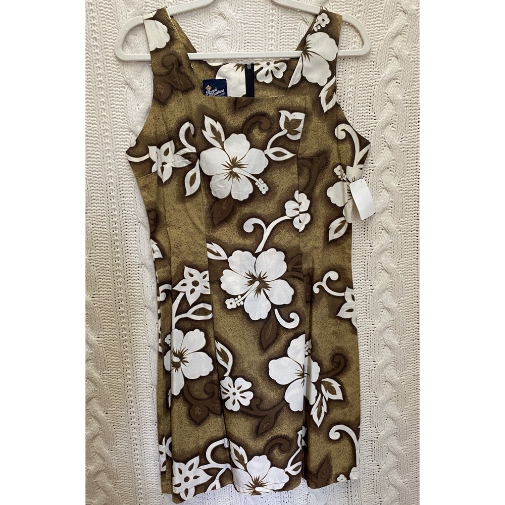 Royal Creations Vtg L‎ NWT Womens Olive Tan Floral  Hawaiian Dress USA
